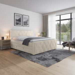 BOXSPRINGBED 180 cm x 200 cm, metaal, kunststof, textiel, karton, houtmateriaal wit