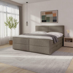 BOXSPRING BED 180 cm x 200 cm, hout, metaal, kunststof, textiel wit