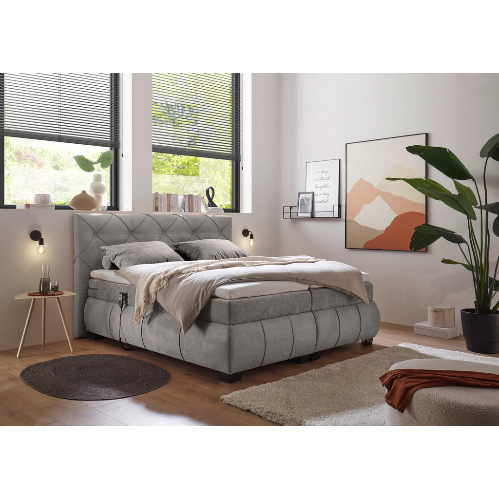 BOXSPRINGBED 180 cm x 200 cm, textiel, materiaal hout grijs