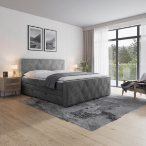 BOXSPRINGBED 180 cm x 200 cm, metaal, kunststof, textiel, karton, houtmateriaal lichtgrijs