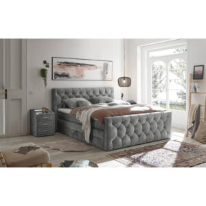 BOXSPRINGBED 180 cm x 200 cm, textiel, materiaal hout grijs