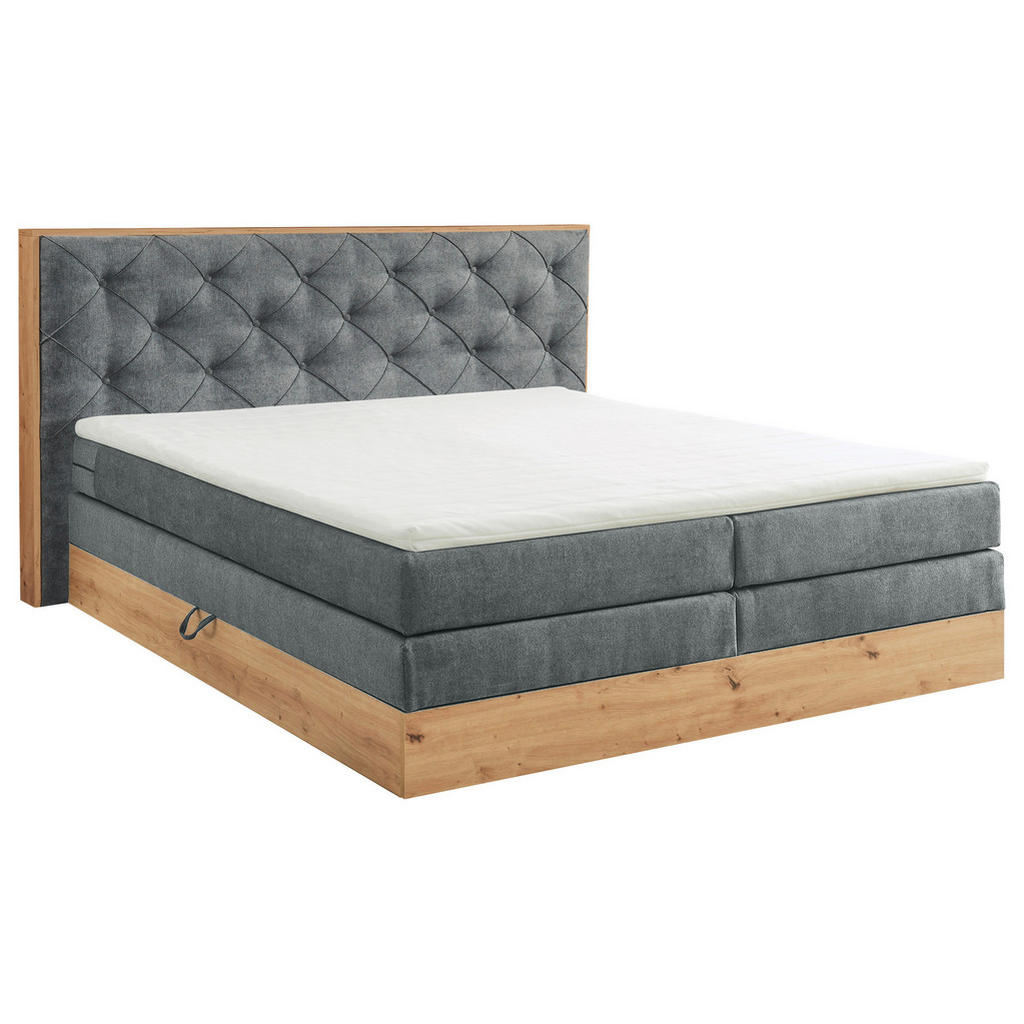 BOXSPRINGBED 180 cm x 200 cm, textiel, houtmateriaal grijs, natuurlijke kleur
