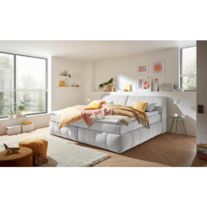 BOXSPRINGBED 200 cm x 240 cm, textiel, zilverkleurig houtmateriaal