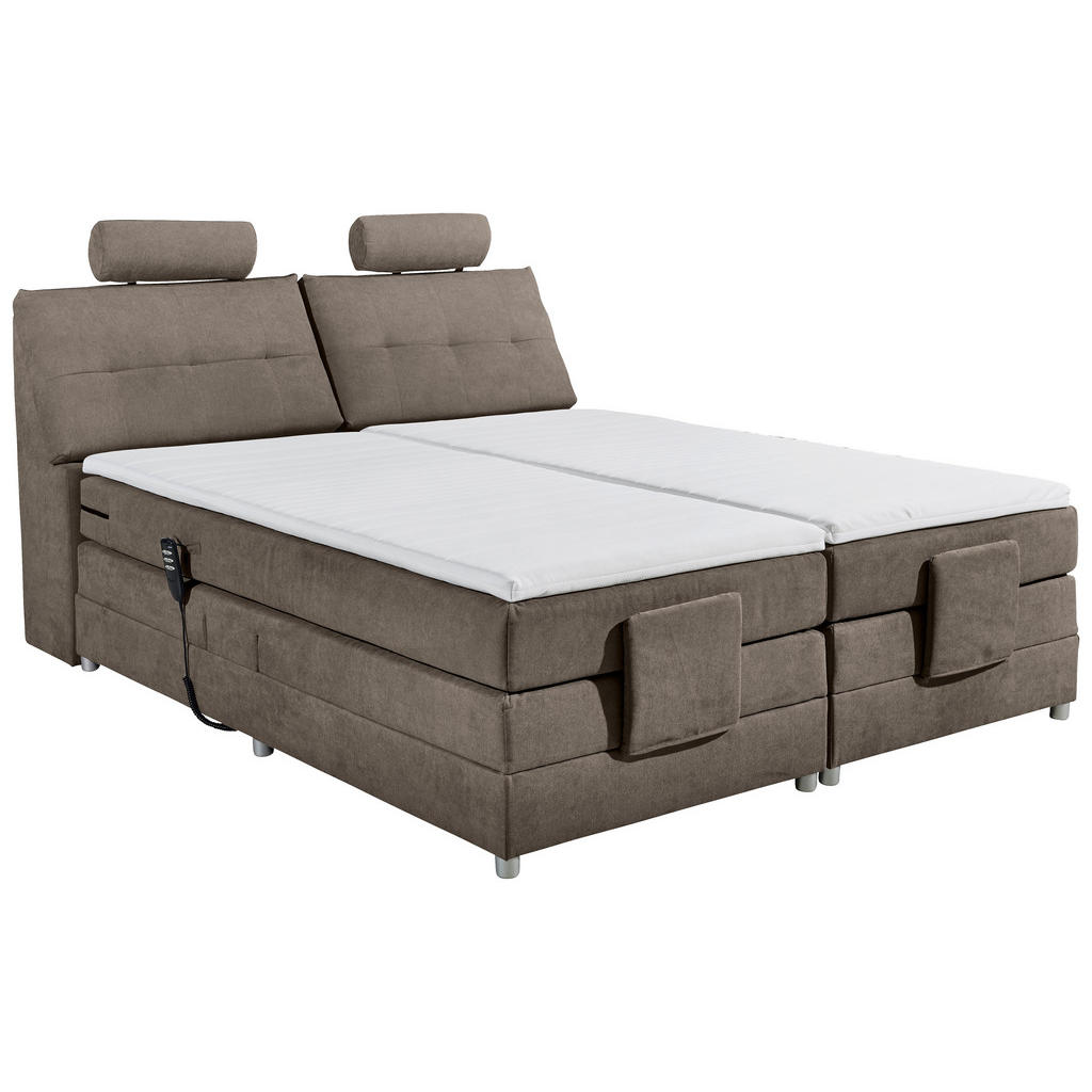 BOXSPRINGBED 180 cm x 200 cm, textiel, houtmateriaal bruin
