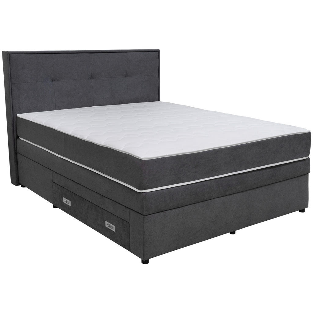 BOXSPRING BED 160 cm x 200 cm, hout, textiel, houtmateriaal donkergrijs