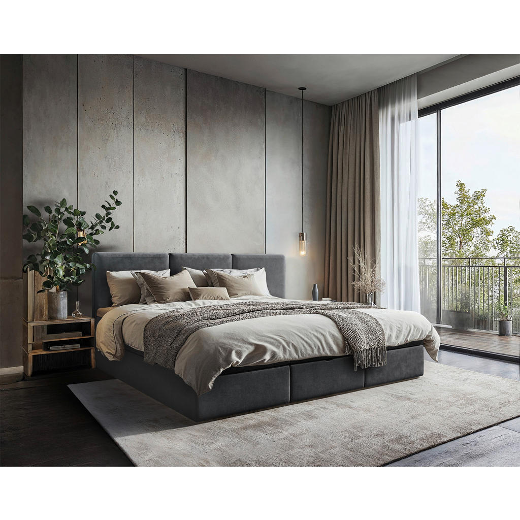 FAMILIEBED 270 cm x 200 cm, hout, textiel, houtmateriaal antraciet