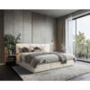 FAMILIEBED 210 cm x 200 cm, hout, textiel, crèmekleurig houtmateriaal