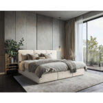 FAMILIEBED 210 cm x 200 cm, hout, textiel, crèmekleurig houtmateriaal thumbnail 1