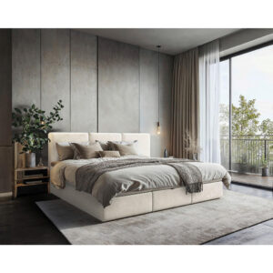 FAMILIEBED 210 cm x 200 cm, hout, textiel, crèmekleurig houtmateriaal
