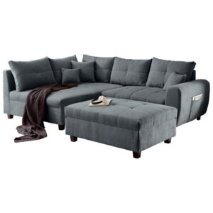 ECKSOFA incl. Hocker, microvelours antraciet
