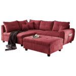 ECKSOFA incl. Hocker, microvelours in de kleur van bosvruchten thumbnail 1
