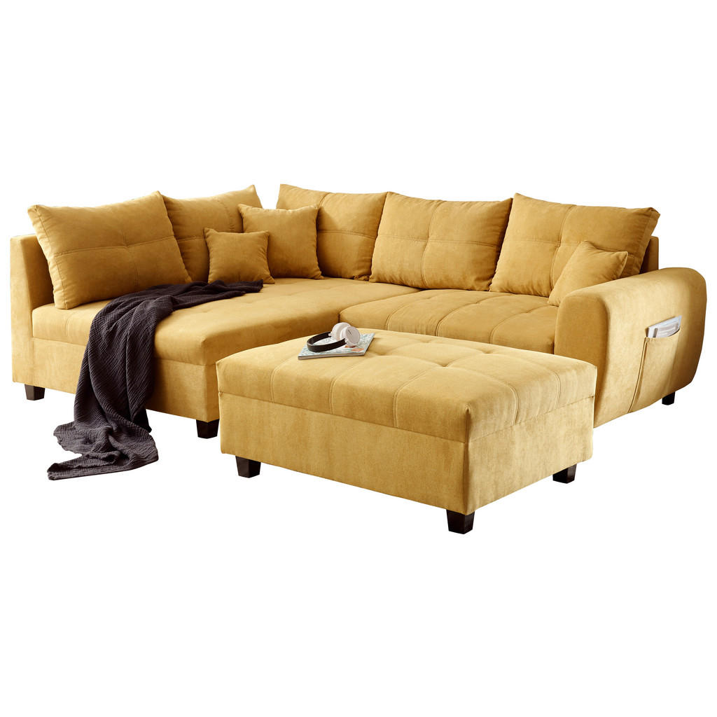 ECKSOFA incl. Hocker, microvelours geel