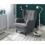 STOEL MET HOOFDSTEUN, antraciet textiel, materiaal hout thumbnail 2