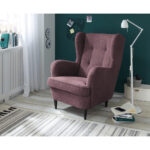 STOEL MET HOOFDSTEUN, auberginekleurig textiel, materiaal hout thumbnail 2