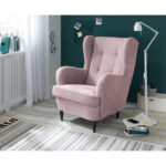STOEL MET HOOFDSTEUN, lichtroze textiel, houtmateriaal thumbnail 2