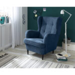 STOEL MET HOOFDSTEUN, donkerblauw houtmateriaal, textiel thumbnail 2
