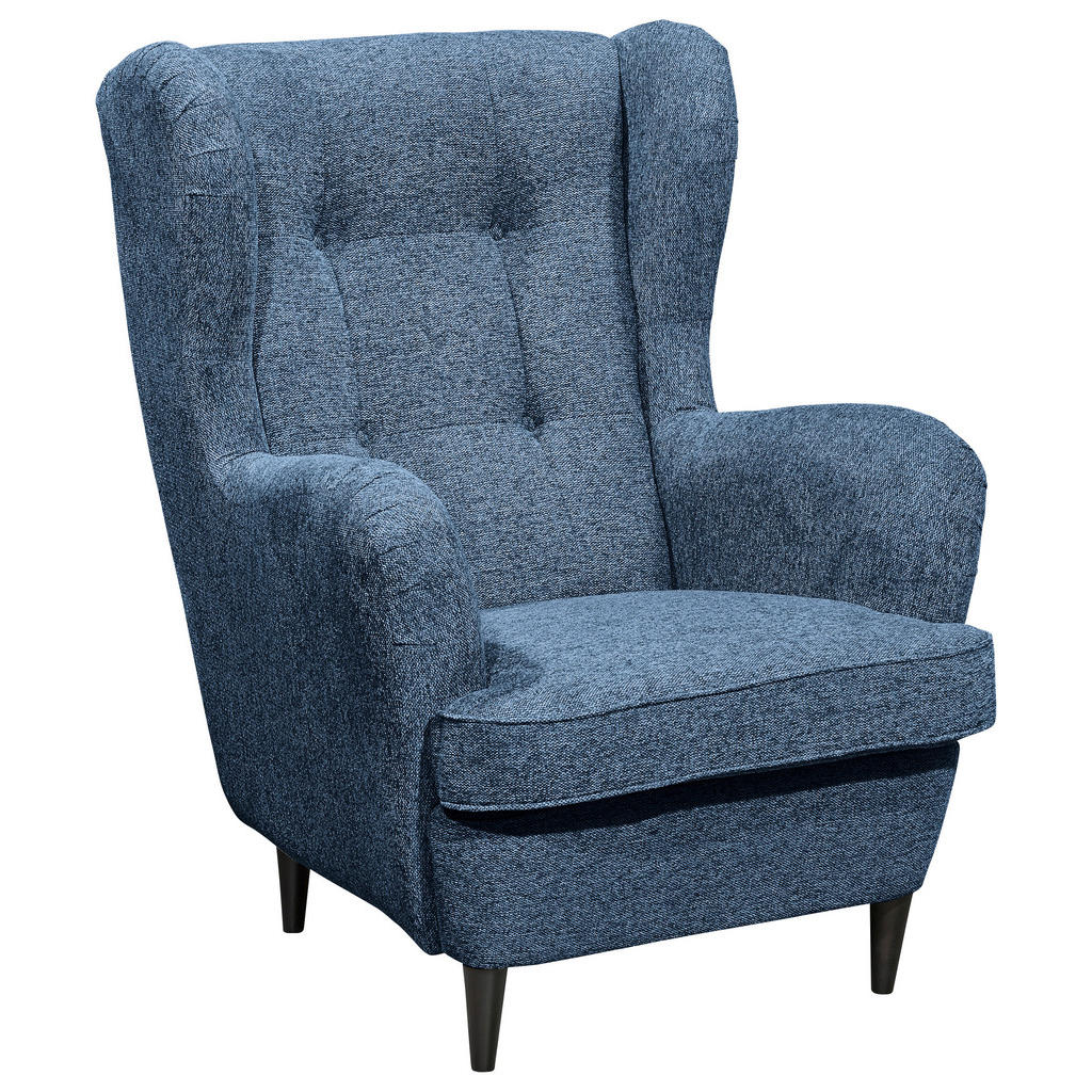 STOEL MET HOOFDSTEUN, donkerblauw houtmateriaal, textiel