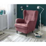 STOEL MET HOOFDSTEUN, roze textiel, houtmateriaal thumbnail 2