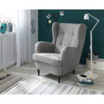 STOEL MET HOOFDSTEUN, zilverkleurig textiel, houtmateriaal thumbnail 2