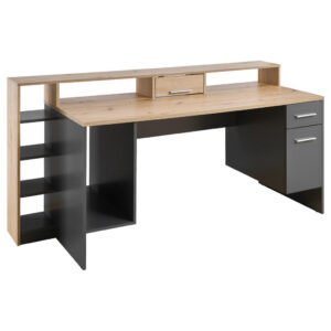SPELTAFEL hout materiaal grijs, eiken kleur