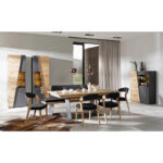 EETTAFEL, gefineerd, meerlaags paneel van massief hout (paneelplaat) grafietkleurig wild eiken, wild eiken thumbnail 3