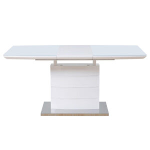 EETTAFEL, wit, roestvrij staalkleur, wit, hoogglans