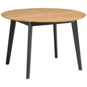EETTAFEL, geheel massief hout, zwart, eikenkleur
