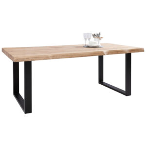 EETTAFEL, massief wild eiken zwart, wild eiken