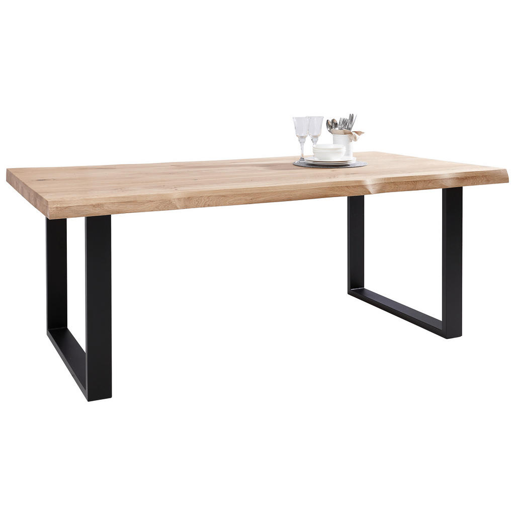 EETTAFEL, massief wild eiken zwart, wild eiken