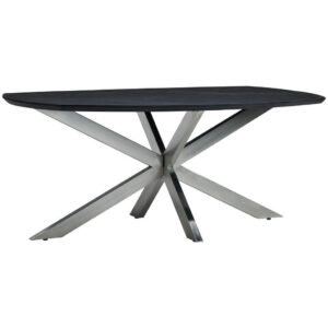 EETTAFEL, deels massief mangohout, zwart