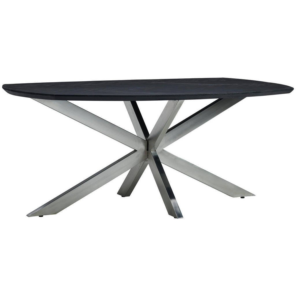 EETTAFEL, deels massief mangohout, zwart