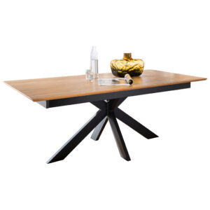 EETTAFEL, massief wild eiken bruin
