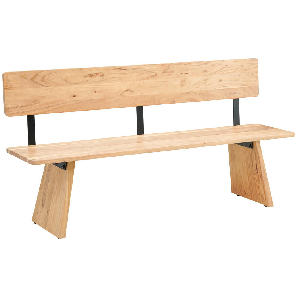 BANK, hout, zwart metaal, acaciakleuren