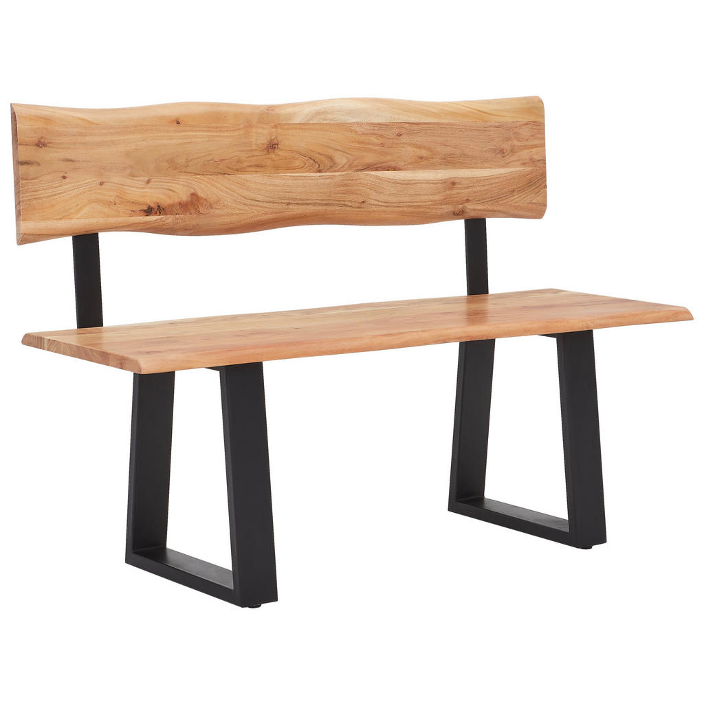 BANK, hout, zwart metaal, acaciakleuren