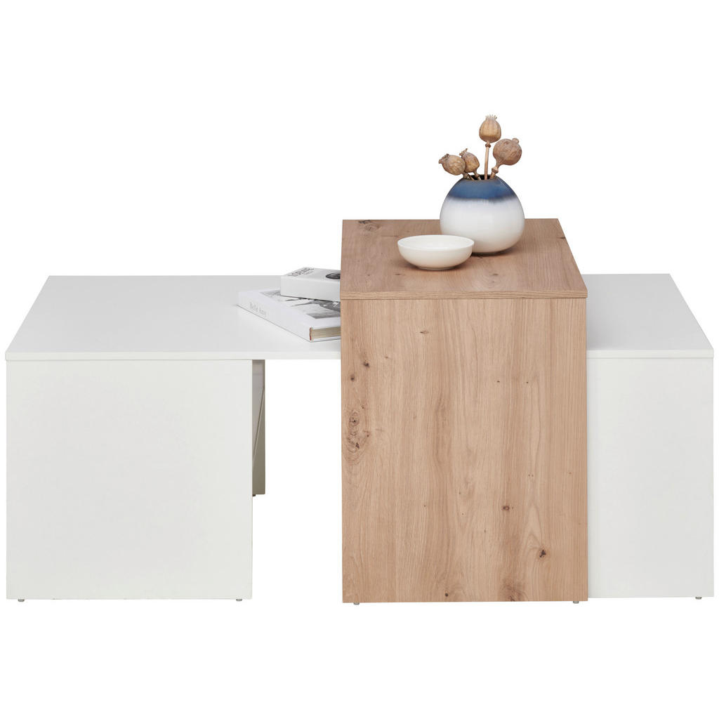 CLUBTAFEL, 115/50/70 cm wit, eikenkleur