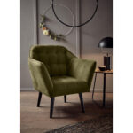 COCKTAIL-ARMSTOEL, olijfgroen textiel, houtmateriaal thumbnail 2