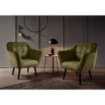 COCKTAIL-ARMSTOEL, olijfgroen textiel, houtmateriaal thumbnail 3