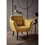 COCKTAIL-ARMSTOEL, geel textiel, houten materiaal thumbnail 2