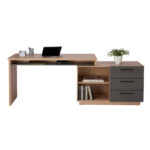 GECOMBINEERD BUREAU hout materiaal antraciet, ambachtelijk eiken thumbnail 5