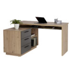 GECOMBINEERD BUREAU hout materiaal antraciet, ambachtelijk eiken thumbnail 6