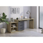 GECOMBINEERD BUREAU hout materiaal antraciet, ambachtelijk eiken thumbnail 7