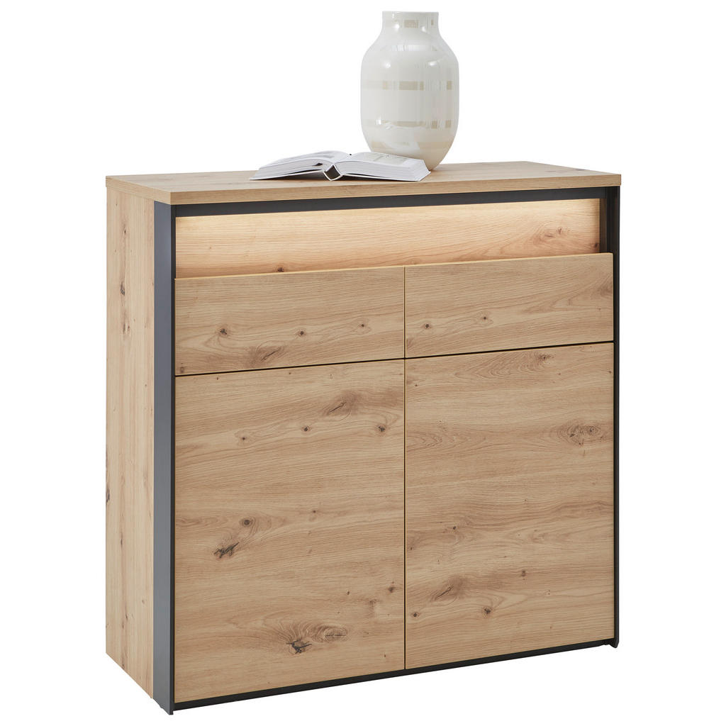 Ladekast, zwart, ambachtelijk eikenhout