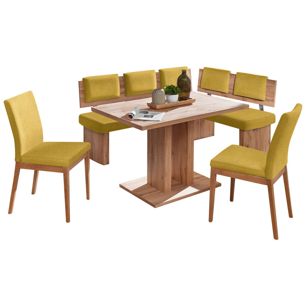 HOEKSET, velours, eikenkleur, mosterdgeel