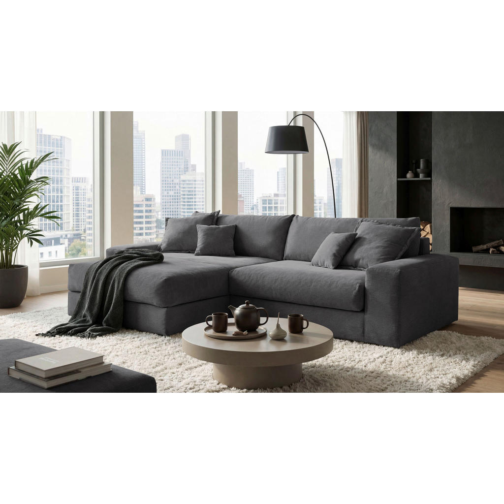 HOEKSET MET BEDDENGOED F, antraciet textiel