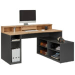 HOEKBUREAU, materiaal hout, antraciet, eikenkleur thumbnail 1