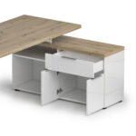 HOEKBUREAU, houten materiaal, wit, eikenkleur thumbnail 2