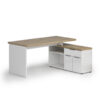 HOEKBUREAU, houten materiaal, wit, eikenkleur
