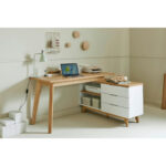 HOEKBUREAU, houten materiaal, wit, eikenkleur thumbnail 2
