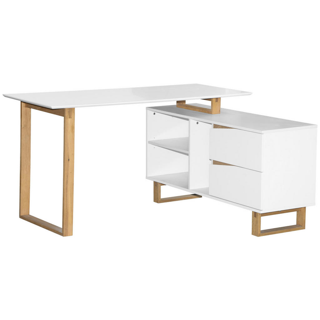 HOEKBUREAU hout, houtmateriaal wit, eikenkleur