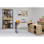 HOEKBUREAU glas, houtmateriaal eikenkleur thumbnail 2